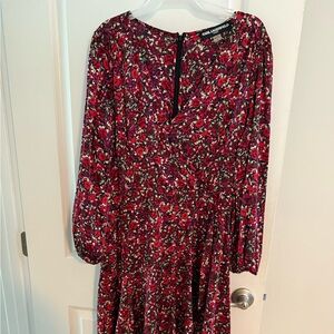 Karl Lagerfeld Red and Black V-Neck Bishop Sleeve Sundress
